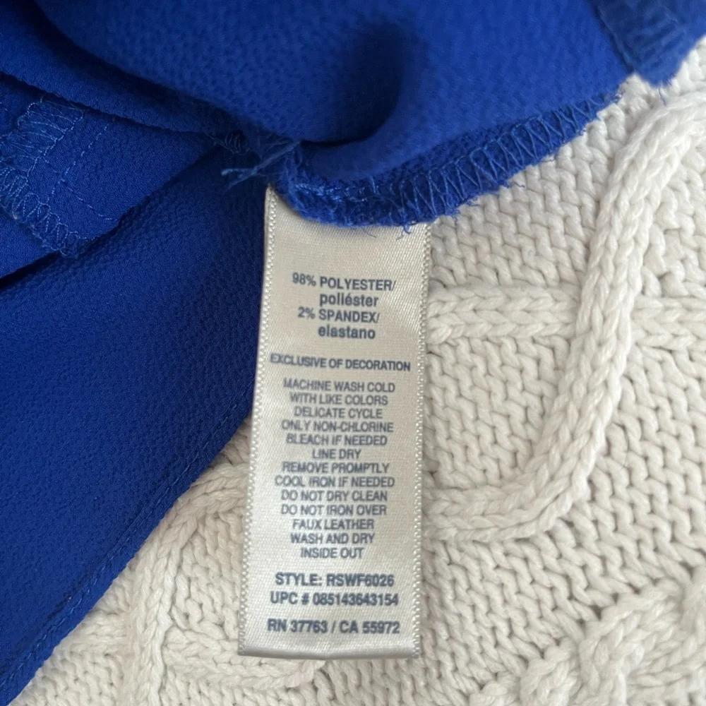 Rafaella Elegant Royal Blue Women's Blouse Roll Up Sleeves Size Large - Picture 11 of 16